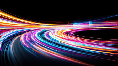 A futuristic high-speed motion composition featuring dynamic light trails in a vibrant and energetic abstract design.の素材