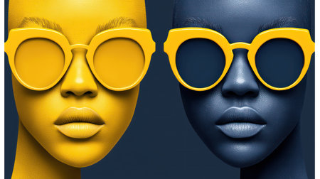 Bold retro pop art collage portrait featuring two stylish women.の素材
