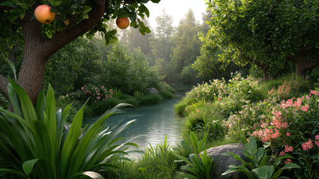The Garden of Eden: A Lush and Serene Paradise. A.I.の素材