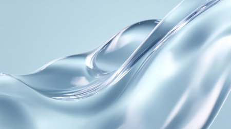 An elegant, swirling texture of transparent hyaluronic serum gel on a white backdrop. A.I.の素材