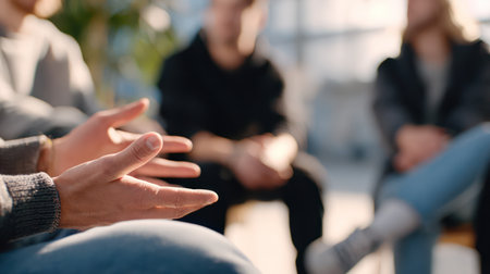 Support Group Members Engaging in Therapeutic Conversation. A.I.の素材
