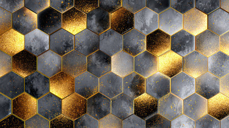 Gold Silver Hexagonal Grid Texture Modern Metallic Abstract Design. A.I.の素材