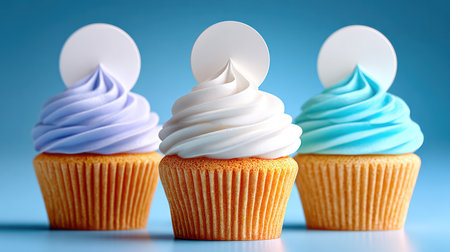 Vanilla Cupcakes with Blank Topper Mockup Display. A.I.の素材
