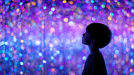 Young Child Mesmerized by Cosmic Exhibit at Modern Museum. A.I.の素材