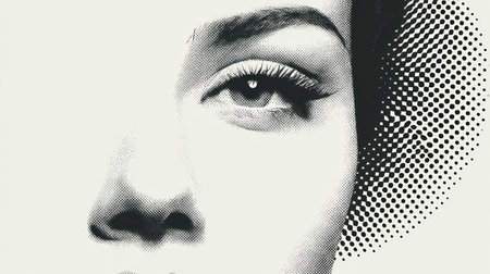 Portrait of a woman's face created using classic halftone dot printing technique. A.I.の素材