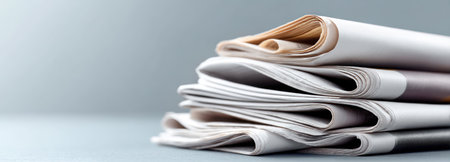 A close-up shot of folded newspapers stacked together with copy space.の素材