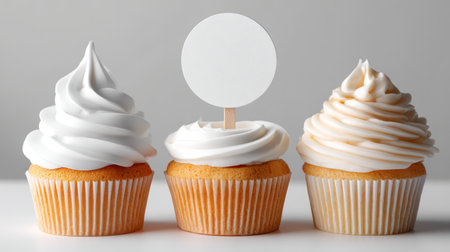 Vanilla Cupcakes with Blank Topper Mockup Display. A.I.の素材