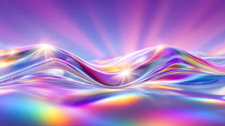 Bright multicolored light beams creating prism dispersion effect with diagonal rays across reflective surface. A.I.の素材
