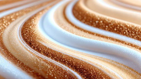 A sophisticated close-up of white and caramel-colored cream creating elegant flowing swirls with smooth texture.の素材