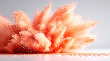 Vibrant orange and yellow colored powder bursts dramatically in mid-air creating a spectacular explosion effect.の素材