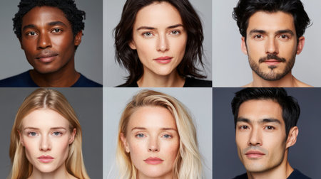 Studio headshots of diverse men and women with natural beauty.の素材