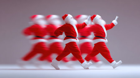 A dynamic Santa Claus dances and runs in joyful holiday motion.の素材