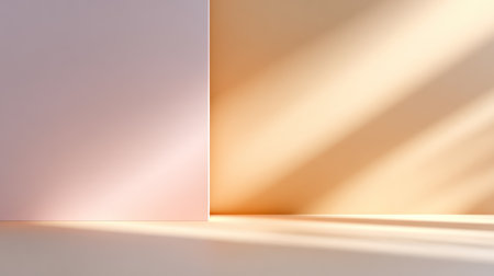 A soft abstract composition featuring warm peach and beige tones with angular geometric forms and gentle lighting.の素材