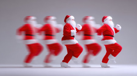 A dynamic Santa Claus dances and runs in joyful holiday motion.の素材