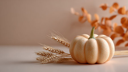 Pumpkin Wheat Autumn Thanksgiving Background Minimalist Copy Space. A.I.の素材
