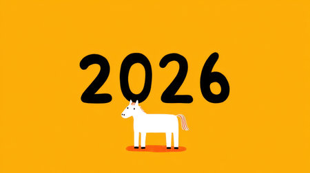 Cute horse illustration with 2026 numbers representing Year of the Horse.の素材