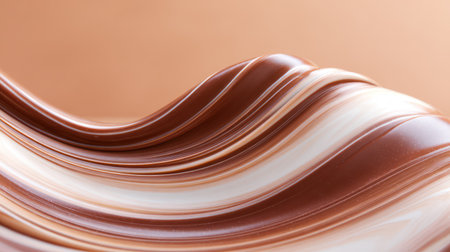 Smooth swirling patterns of rich brown chocolate blend with white streaks, forming an abstract fluid design sprinkled with subtle glitter.の素材