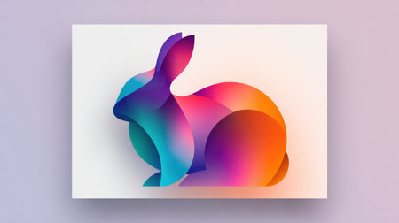 Vibrant, colorful, abstract illustration of a rabbit in a modern gradient style, perfect for Easter design projects.の素材