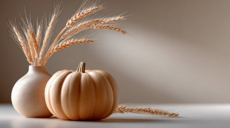 Pumpkin Wheat Autumn Thanksgiving Background Minimalist Copy Space. A.I.の素材