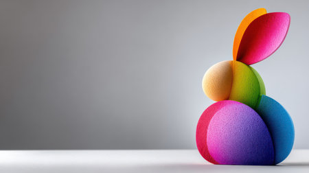 Abstract, colorful, geometric sculpture of a rabbit with a soft texture, set against a clean background with ample copy space.の素材