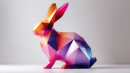 Striking, colorful, polygonal rabbit sculpture with a geometric design, perfect for modern Easter and spring promotions.の素材