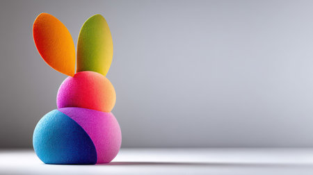 Abstract, colorful, geometric sculpture of a rabbit with a soft texture, set against a clean background with ample copy space.の素材