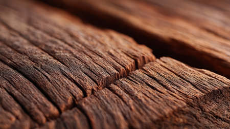 A macro shot captures the intricate, flowing grain patterns of a weathered brown wooden surface in warm, earthy hues, highlighting natural textures for design and decor inspiration.の素材