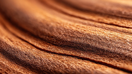 A macro shot captures the intricate, flowing grain patterns of a weathered brown wooden surface in warm, earthy hues, highlighting natural textures for design and decor inspiration.の素材