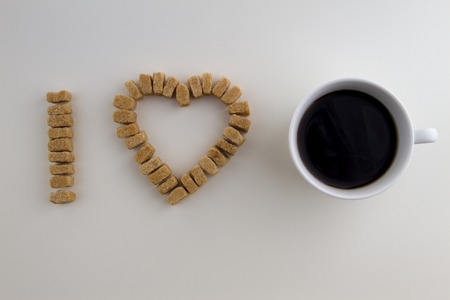 Sugar cubes arranged as I love coffee conceptの写真素材