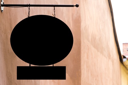 Black blank signboard on the wall outdoor, mock upの写真素材