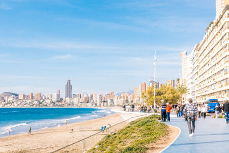 Benidorm, Spain - January 29, 2018: People enjoying holiday in Benidorm, Spain.のeditorial素材
