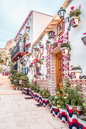 Alicante, Spain, December 31, 2017: Beautiful old street in Alicante city, Costa Blanca, Spainのeditorial素材