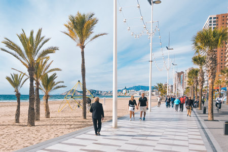 Benidorm, Spain - January 14, 2018: People enjoying holiday in Benidorm, Spain.のeditorial素材
