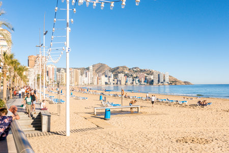 Benidorm, Spain - February 15, 2018: People enjoying holiday in Benidorm, Spain.のeditorial素材