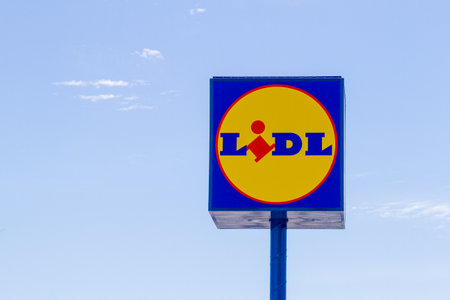 Finestrat, Spain - March 9, 2018: Sign of Lidl supermarket. Lidl is a German supermarket chain with over 10,000 stores across Europeのeditorial素材