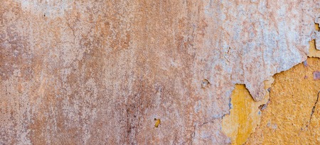 Old Cracked Weathered Shabby Plastered Peeled Wall Banner Background.