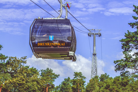 Druskininkai, Lithuania, July 26, 2018. Cable car one of most popular attraction in Druskininkaiのeditorial素材