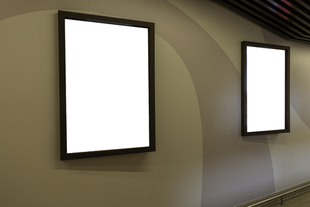 Blank billboard mock up on wall inside shopping mallの写真素材