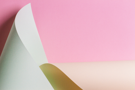Abstract geometric shape pastel pink, green, blue color paper compositionの写真素材
