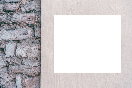 Mock up. Blank billboard, poster frame, advertising board on the brick wall.の写真素材