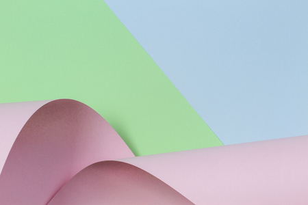 Abstract background. Pastel pink, green, blue color paper in geometric shapes.の写真素材