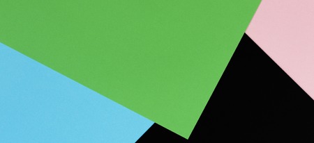 Abstract geometric shape light blue, green, pastel pink and black color paper backgroundの写真素材