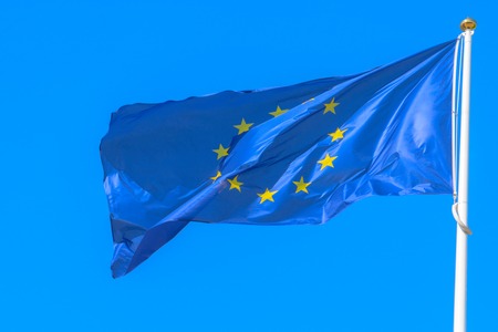 European union flag blowing in the wind.