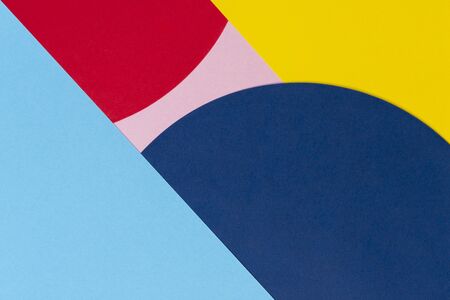 Texture background of fashion papers in memphis geometry style. Yellow, blue, light blue, red and...
