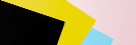 Abstract geometric shape light blue, green, yellow and black color paper backgroundの写真素材