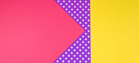Abstract geometric yellow, purple and pink polka dot paper banner backgroundの写真素材