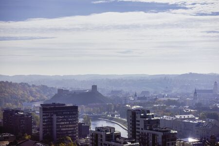 Lithuania, Vilnius cityscape in foggy autumn day