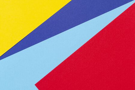 Abstract blue, red and yellow color paper geometry composition backgroundの写真素材