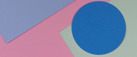 Abstract colored paper texture background. Geometric shapes and lines in blue, light green, pastel...