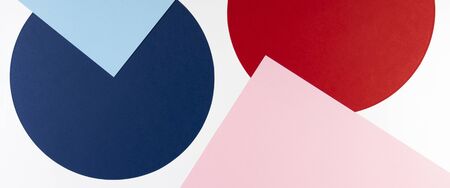 Abstract colored paper texture background. Geometric shapes and lines in pastel pink, light blue,...